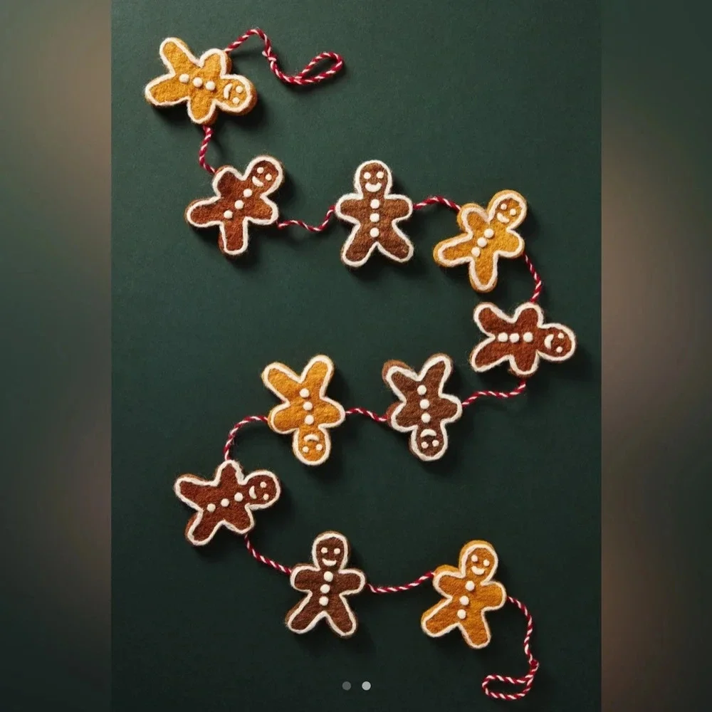 Anthropologie gingerbread men christmas garland wool decor holidays neutral home